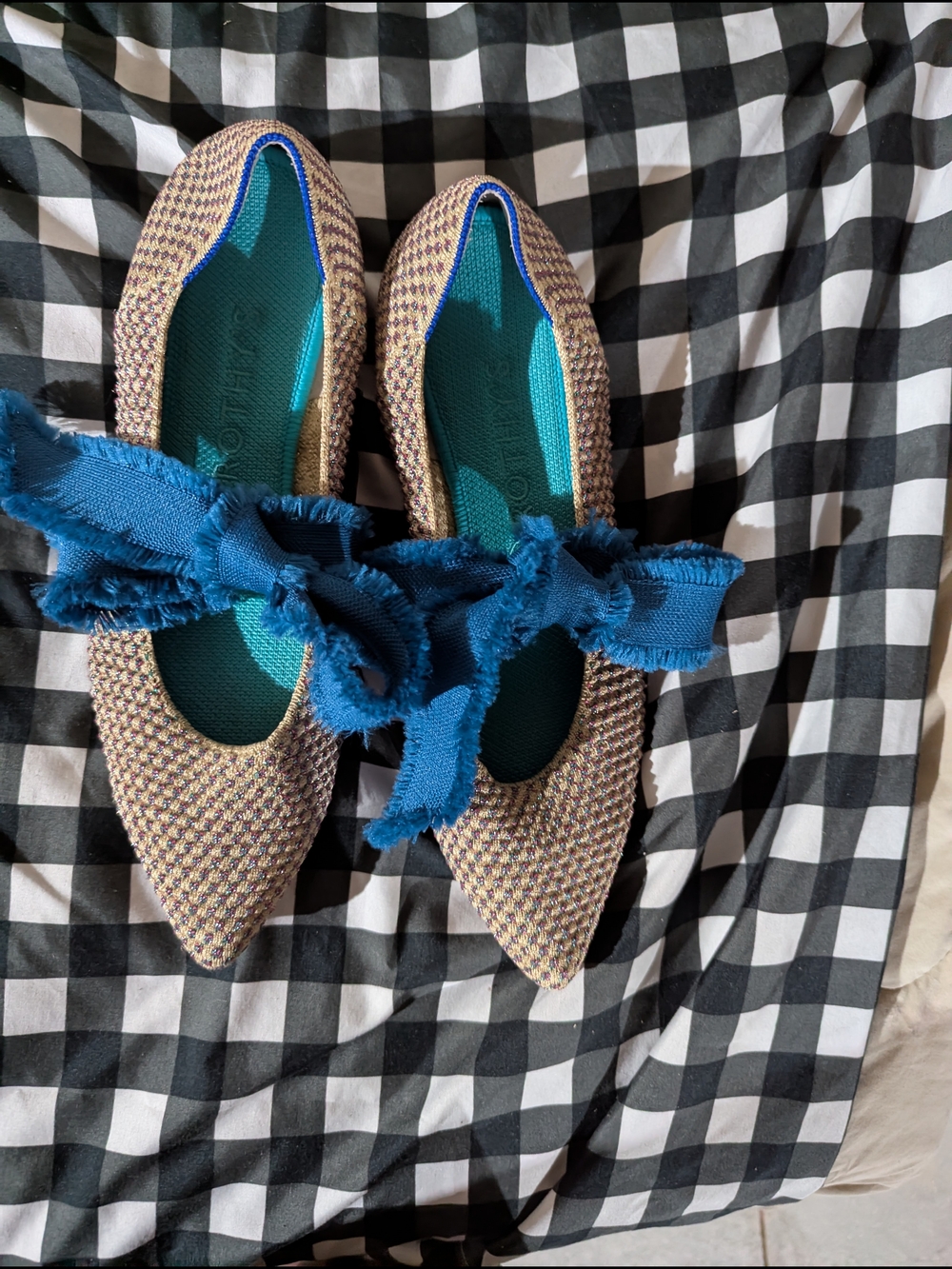 Retired Rothy's Metallic Mary Janes with Blue Ribbon. - Picture 4 of 4